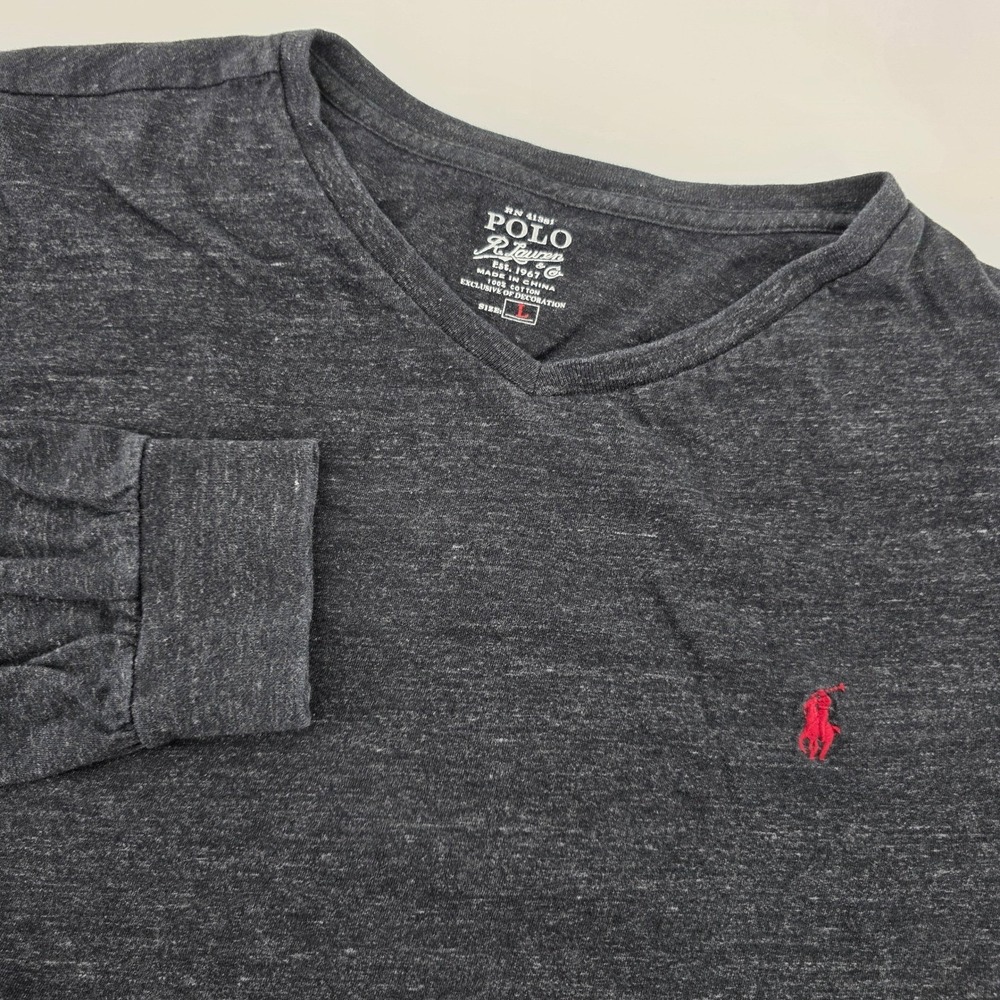 Polo Ralph Lauren Black Long Sleeve V Neck T Shirt Men's Large Casual Comfortabl